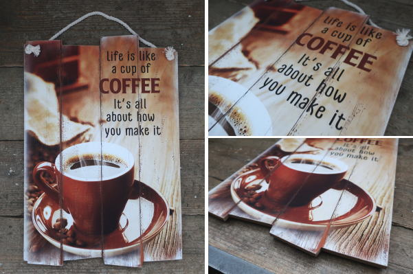 木の温もりのあるウッドボードアートパネル　コーヒー