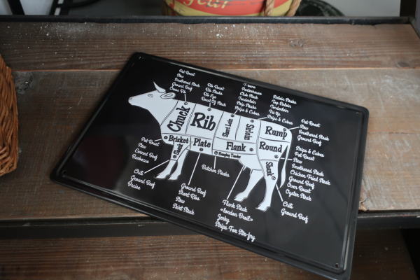 飲食店のインテリアに映える牛の図解入りプレート