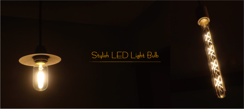 おしゃれなLEDエジソン球が並ぶ照明ディスプレイ,白熱球風の柔らかな灯りと省エネ性能が魅力のLED電球たち