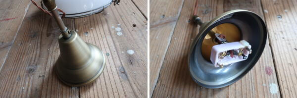 ガラスシェードとメタルガードの組み合わせがお洒落な　ミルクガラスペンダントライト