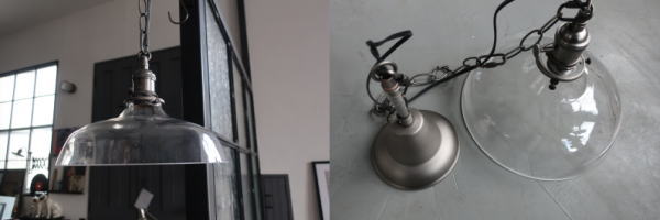 古銀色の灯具とクリアガラスがおしゃれなペンダントライト