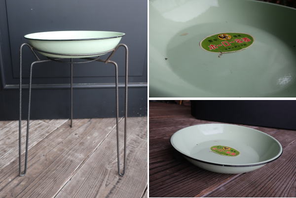ジャンクガーデニングにお勧めなレトロアイアンスタンド付きホーローボウル