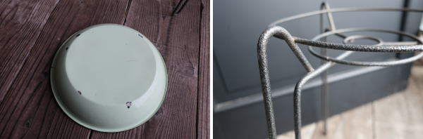 ジャンクガーデニングにお勧めなレトロアイアンスタンド付きホーローボウル