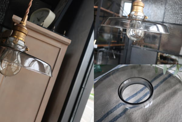 工芸的デザインが魅力のグレークリアガラス製ペンダントシェード